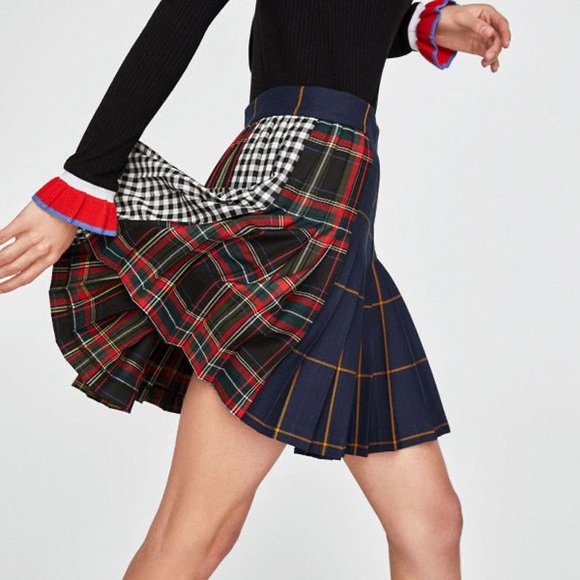 Zara Dresses & Skirts - Zara Patchwork Tartan Plaid Mini Skirt